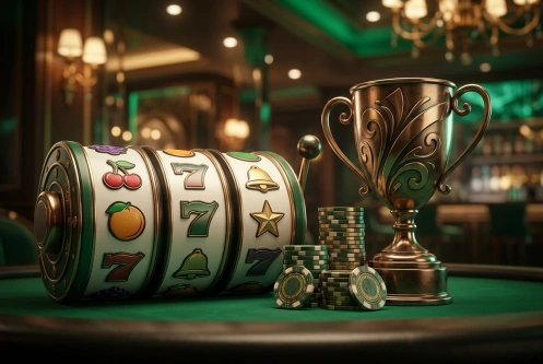 Fichas de casino y símbolos de tragamonedas