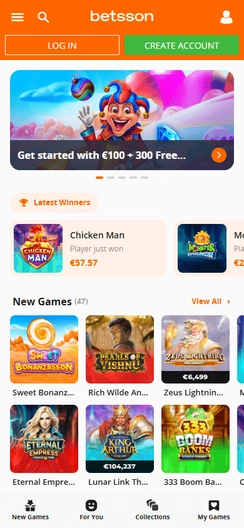 Inicio de Betsson en móvil